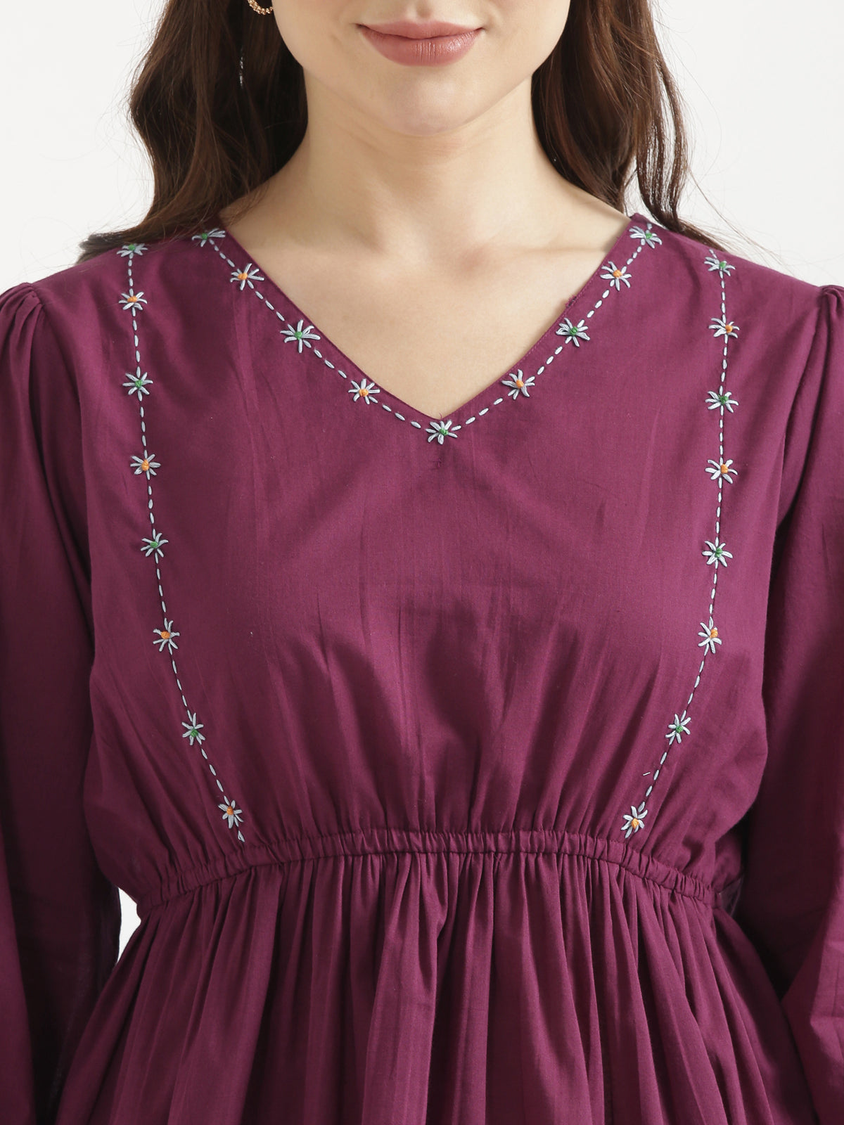 SUTRA Wine Handwork Cotton Short Top