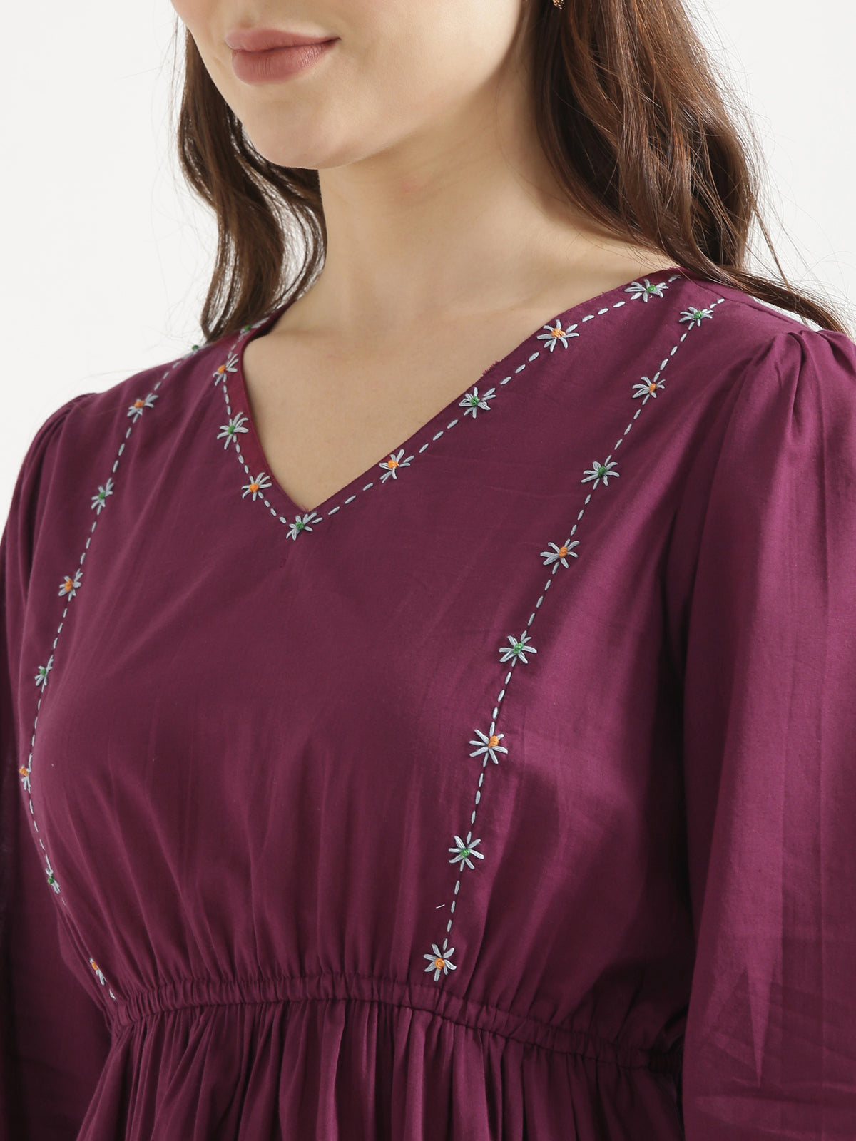 SUTRA Wine Handwork Cotton Short Top