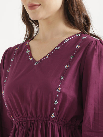 SUTRA Wine Handwork Cotton Short Top