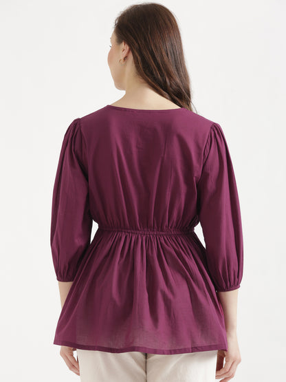 SUTRA Wine Handwork Cotton Short Top