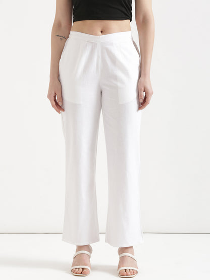 Women White Wide Leg Cotton Pant