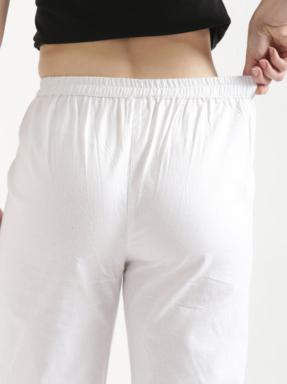 Women White Wide Leg Cotton Pant