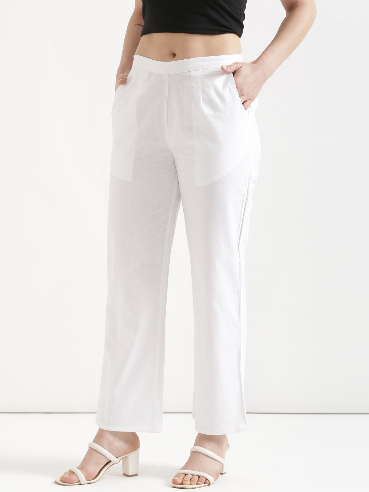 Women White Wide Leg Cotton Pant