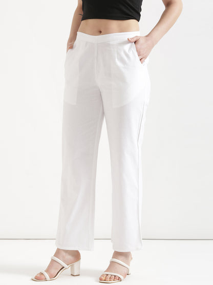 Women White Wide Leg Cotton Pant