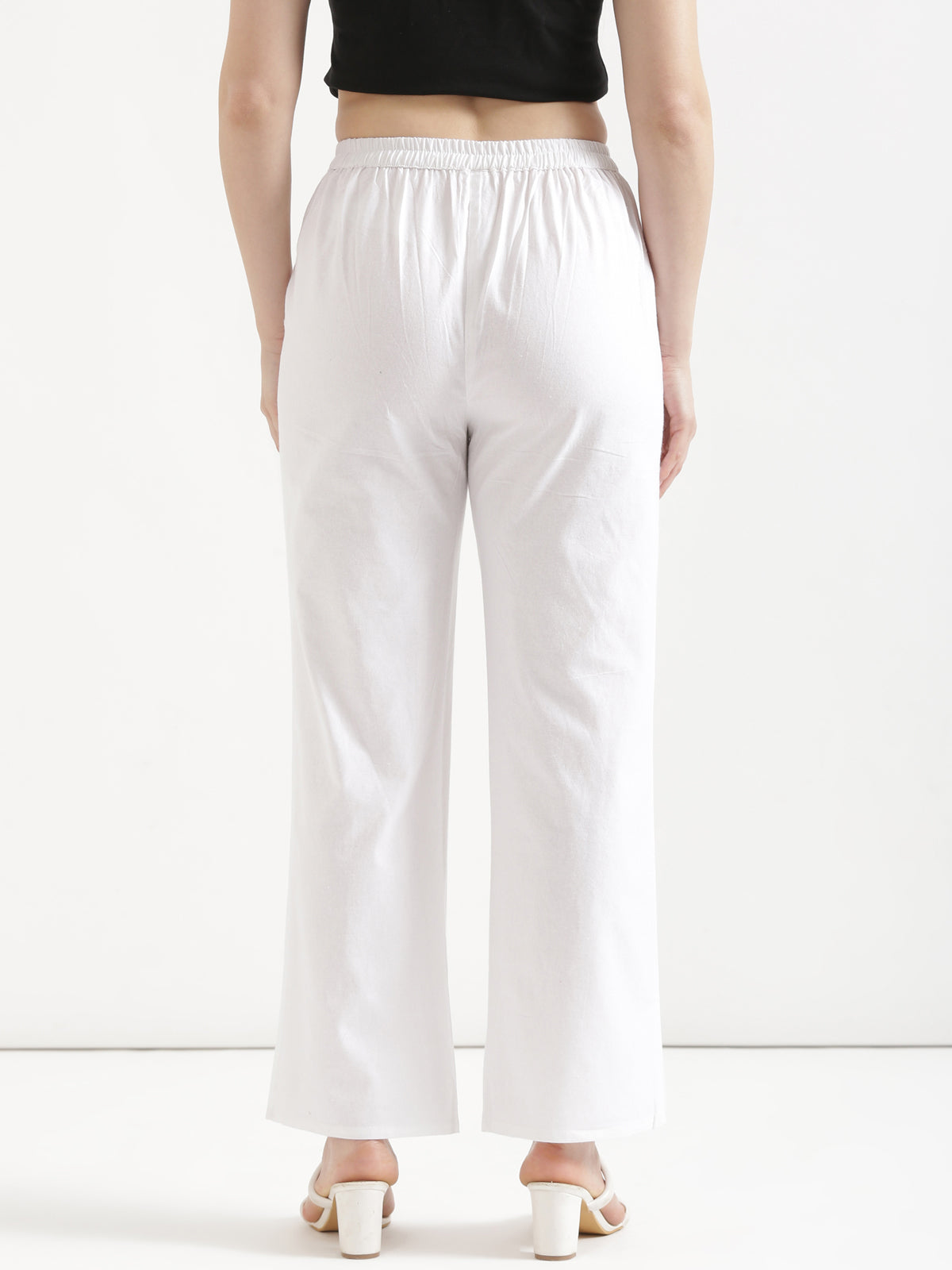 Women White Wide Leg Cotton Pant