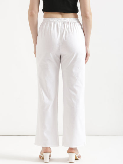Women White Wide Leg Cotton Pant