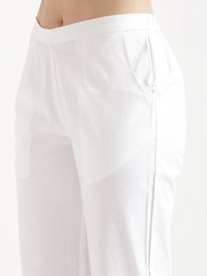 Women White Wide Leg Cotton Pant