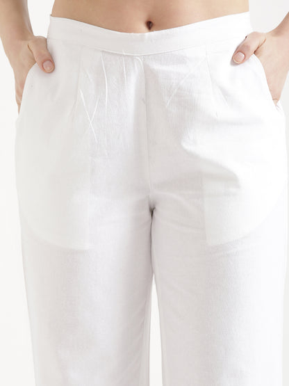 Women White Wide Leg Cotton Pant