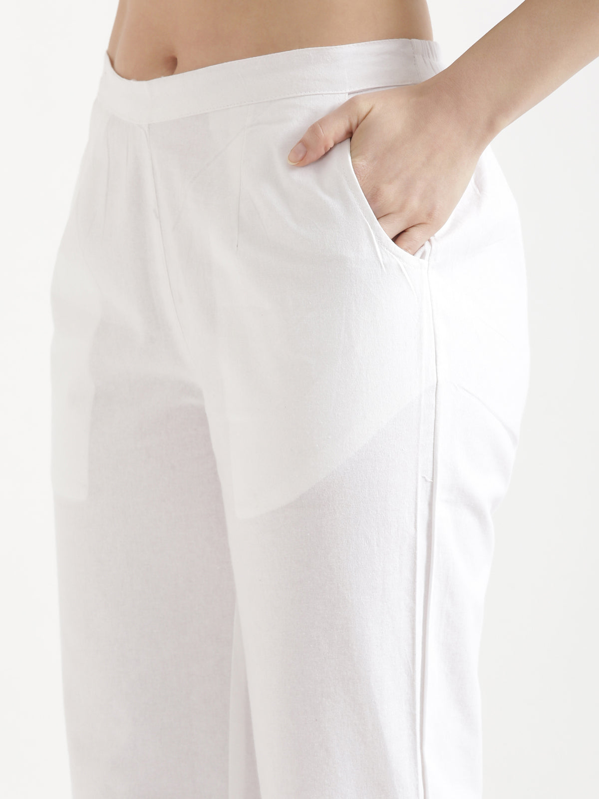 Women White Wide Leg Cotton Pant