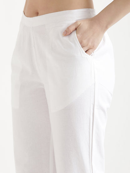Women White Wide Leg Cotton Pant