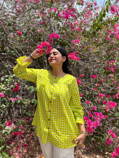 MIRA Lime Green Checks Top