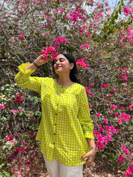 MIRA Lime Green Checks Top