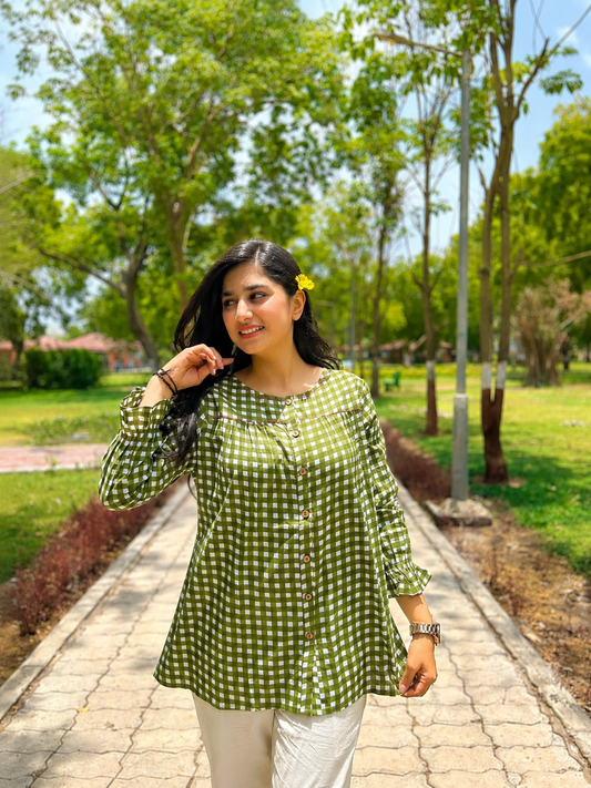 MIRA Garden Green Checks Top